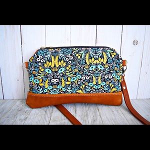 Gold and black floral genuine leather crossbody